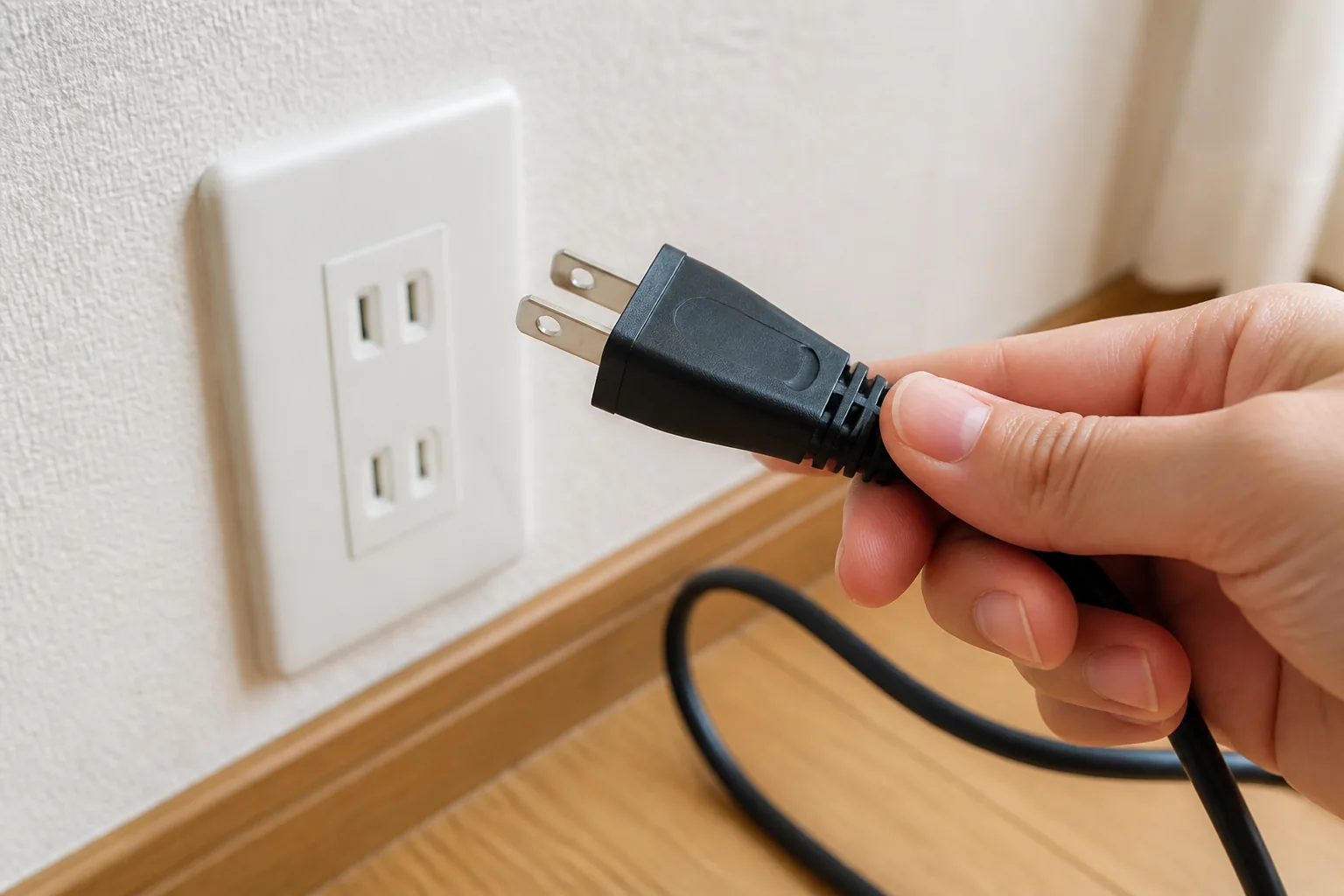 こたつの電源プラグを抜いた状態で確認する手元