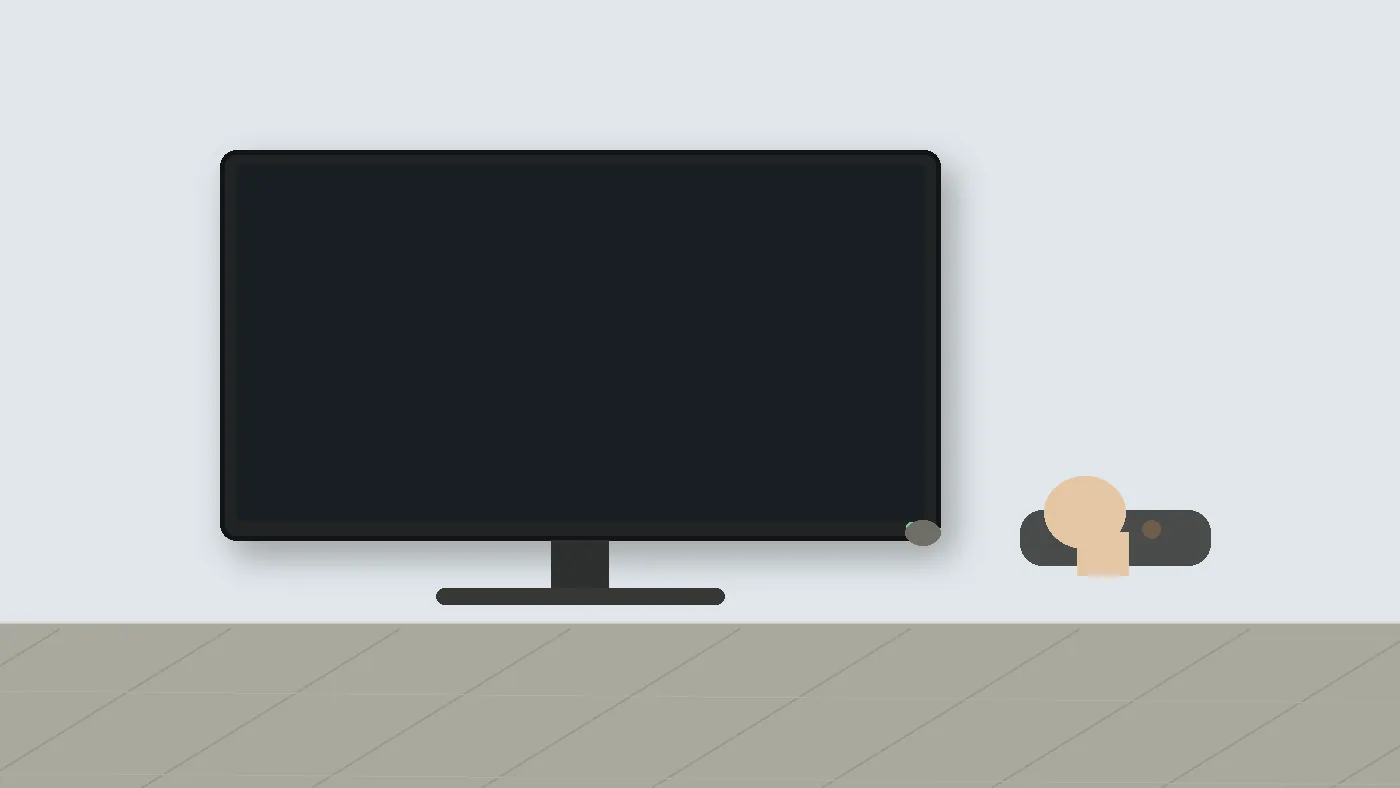 テレビの電源を切って画面を確認する場面